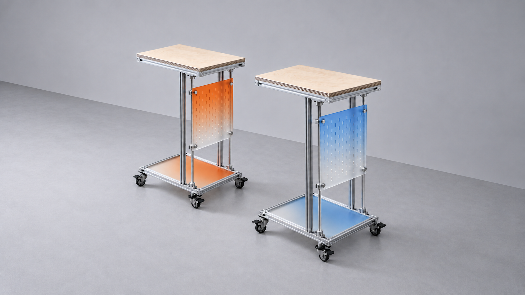Alumo C-Shape Side Table in matte orange and light blue gradients